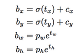 The formula used to obtain the coordinates and dimensions of a bounding box from the anchor box.