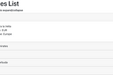 A collapsible tabbed list of countries and their details