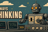 Hero illustration of retro robot at Claude Fable 5 control panel with missing thinking toggle and effort dial