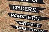 Lawn sign: Beware of spiders, monsters, witches, skeletons, ghosts, zombies