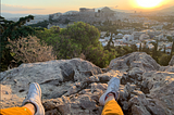 View of the Acropolis from Lycabettus Hill at sunrise — Juy 2022