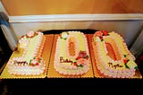 Birthday cake for 100-year-old, with text Happy Birthday, Myrtle