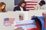 Three people voting at a precinct and by mail.