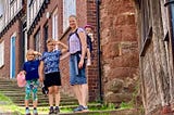 Photo of myself with Timmy (9), Alice (7) and Amelie (3) in Exeter, July 2021