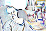 Older woman lying back in a chair, exhausted