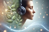 A depiction of a person relaxing with headphones, experiencing the calming effects of binaural beats. The background suggests a serene and peaceful environment, symbolizing the mental and physical relaxation that binaural sound therapy can provide.