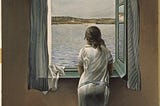 The famous Salvador Dali painting, where a girl is standing at the window viewing the ocean.