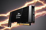 An AI generated image of an NVME drive with lightning in the background