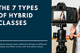 Thumbnail with the blog title “The 7 types of hybrid classes” and a representative image showing a teacher teaching in class, in front of a camera