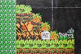 A painting of a glitched cemetery scene from an 8-bit videogame