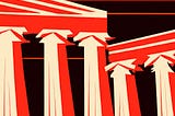 Stylized Greek columns orange and black