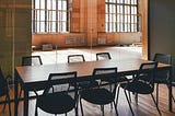 Dimly lit empty conference room