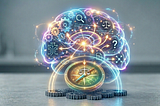 Human brain with gears and icons