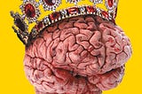A brain wearing a large crown of rubies and diamonds.