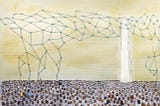 A neural network comes out of the top of an ivory tower, above a crowd of people’s heads. Some of them are reaching up to try and take some control and pull the net down to them. Watercolour illustration.