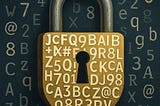 IMAGE: A golden padlock made of random letters and numbers glows against a dark background filled with scattered symbols, symbolizing the balance between password security and vulnerability