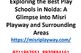 Exploring the Best Play Schools in Noida: A Glimpse into Misri Playway and Surrounding Areas