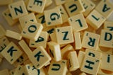 Close-up of a pile of scrabble letters.