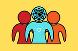 graphic of three people — the one in the middle represents their relationship, with handshake graphic in its head and it wears a heart icon on its chest