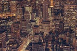 Night view of a big city with many high buildings