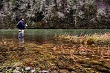 A steelhead angler in the North Fork Lewis River near Woodland, Wash.