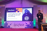 Giving a talk at DevFest Uyo 2023 on “Landing Remote Jobs Through The Art Of Storytelling”