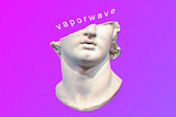 An antique statue with vaporwave written over it.