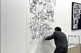 Adam Daley Wilson Artist Creating Performance Art Personal Writing System Artwork at Engage Projects Gallery Chicago in 2023. The Solo Show was an Artforum ‘Must See’ and a Mousse Magazine critic’s selection show in Alignment with EXPO Chicago.