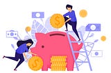 Saving Into a Piggy Bank. Depicts People Putting Money Into Banking to Copy Save and Bank Interest for Return on Investment ROI. Character Concept Vector Illustration For Web Landing Page, Mobile Apps Free Vector