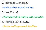 A page where the five challenges of time management and solutions are written