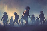 Think of these zombies as old dead poets like Chaucer, Shakespeare, Byron, Whitman, Dickenson and TS Eliot. No, they’re not AI, it’s a hand-painted illustration