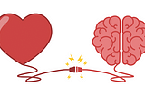 A heart and a brain connected by an electricity wire to prove the magic of connecting EQ and EI.