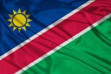 Namibian flag. Sun, blue, white, red, white, and green