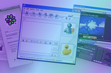 A imagem ilustra interfaces de aplicativos distintos como Facebook, MSN, ICQ, Winamp e Microsoft Media Player