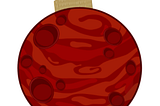 Red graphic of Mars with an ornament hook on top