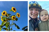 Sunflowers and blue sky, Me and my daughter Ophelia (selfie)