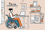 Vector image — Women in wheelchair behind a laptop (AI generated)