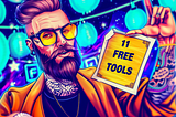 Top 11 Free Crypto Tools for Investors and Traders Discover How These 11 Essential Tools Can Enhance Your Crypto Journey, Free of Charge. 
 a man with tattoo and beard and glasses, holding a big paper with big bold words “11 FREE TOOLS”, AI image created by henrique centieiro and bee lee on midjourney v6
