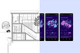 A split image of a residential cross-section drawing, and a mobile infographic on Sensory-Processing Sensitivity.