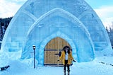 Me standing in front of the ice museum in Alaska.