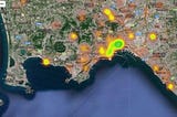 HeatMap della città di Napoli di feeds geolocalizzati e classificati