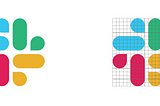 This is a snippet out of Slack’s Branding Guidelines. It’s 2 logos side by side, the one on the right has a grid on top.