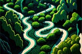 pop art illustration of a winding path through a forest