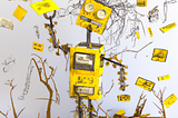 “A happy yellow robot learning in the style of Anselm Kiefer” (DALL·E)
