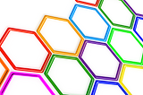 A group of connected multicolored hexagons.