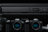 Canon R5 and R6 cameras, new RF lenses and Pro-300 printer — picture from Canon