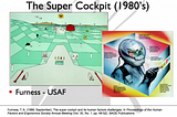 A slide that has a drawing of the 3D cockpit view and an illustration of the pilot with a special helmet accessing a haptic interface with their finger.