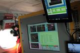 A photo taken inside the aircraft’s cabin of a screen showing readings taken from the ice sheet