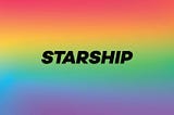 Black Starship Logo over a pastel rainbow gradient