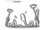 Gag cartoon created by illustrator Mark Armstrong. A contrite-looking father worm is speaking to his son who looks shocked and distraught: “I’m afraid your friend Timmy is right, son — we DO eat dead bodies.”